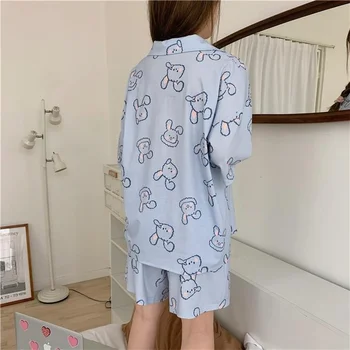 Kvinder Pyjamas Japansk To Delt Sæt Sommer Nattøj Piger Kawaii Print Revers Hjem Passer Til Koreansk Sød Pijamas Løs Blød Pyjamas 195847