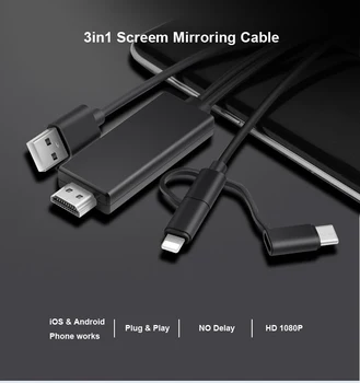 Micro-USB-IOS Type C Hdmi-kompatibel Spejl Stemmer HDTV Kabel til IPhone, IPad for Huawei Xiaomi Samsung Android-Telefon Til TV-Skærmen 196188