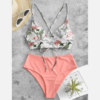 Bikini 2021 Kvinde Sommer Mode Kvinder To Stykke Flower Print-Delt Sæt Plus Size Badetøj Badetøj Bikini Maillot De Bain