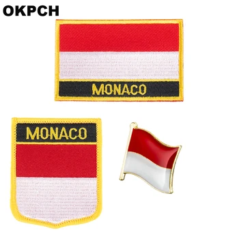 Monaco Nationale Flag Broderet Jern på Patches til Tøj Metal badges PT0132-3