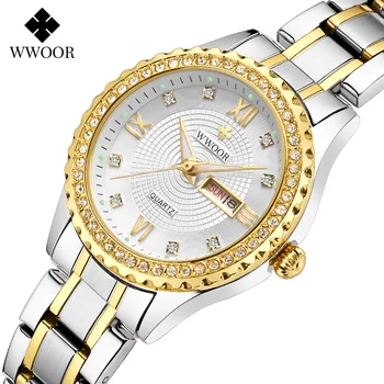 Hot sell klassiske Diamant Dame ure WWOOR Casual kjole Armbåndsur kvinder dato vandtæt Mode Kvarts ur montre femme 2020 19975