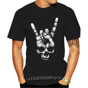 Kraniet Hånd Tegnet Af Horn T-Shirt I Heavy Metal Rock N Roll Band Tatoveringer Tee Shirt Streetwear Toppe