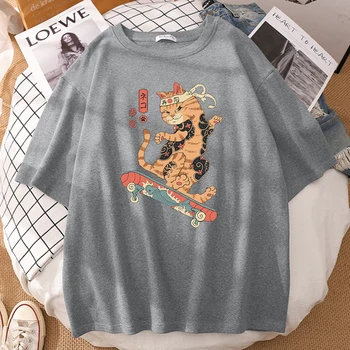 Catana Spil Skateboard Ukiyoe Print T-Shirts Bløde Oversize Tshirt Mans Mode Åndbar Male T-Shirts, Sommer Løs T-Shirts 21064