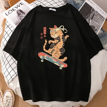 Catana Spil Skateboard Ukiyoe Print T-Shirts Bløde Oversize Tshirt Mans Mode Åndbar Male T-Shirts, Sommer Løs T-Shirts