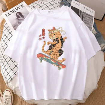 Catana Spil Skateboard Ukiyoe Print T-Shirts Bløde Oversize Tshirt Mans Mode Åndbar Male T-Shirts, Sommer Løs T-Shirts