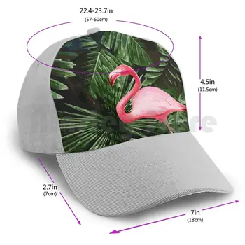 Tropiske Flamingo Og Blomster Palme Blade Grøn Sort Baseball Cap Unisex Mesh Casual Print Justerbar Tropisk Regnskov 2125