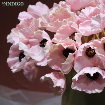 INDIGO - 45pcs +1 Metal Gryde Pink Anemone Bonsai Brudebuket borddekoration Bryllup Kunstig Blomst Blomster Begivenhed Part Blomst 21364