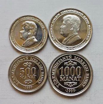Turkmenistan 1999 500 1000 manats Komplet Sæt 2 Stykker Ægte Mønter Fast Oprindelige Mønt 21679