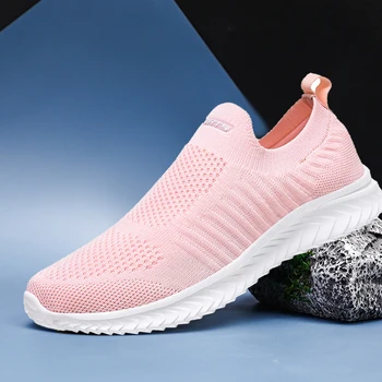 Nye mænd sneakers lys mode casual sko slip-on komfortabel kvinder pink par sko i stor størrelse 11 grå uden blonder design 21792