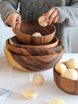 I japansk stil med træ-ik husstand og basin med frugt salat skål hele træ-suppe skål Akacie træ-skål