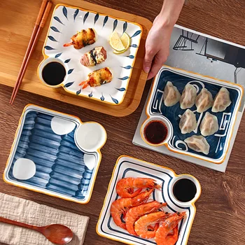 Yiqiang Japansk Stil Multifunktionelle Service Box Keramisk Plade Bolle Plade Sushi Dyppe Fugt Separator