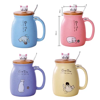 Kreative søde kat Krus cup varme-resistente tegnefilm taza med låg killing og keramisk krus børn cup kontor Drinkware gave 22074