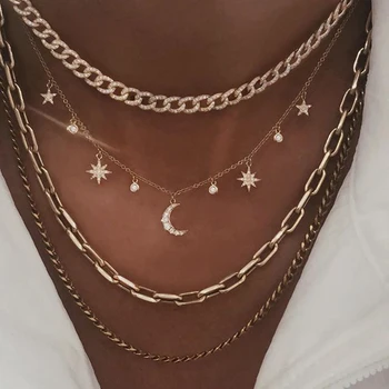 Boheme Multi-lag, Moon-Stjerne Halskæde Til Kvinder Guld Farve 2020 Vintage Vedhæng Halskæder Geometri Chokers Smykker Gave