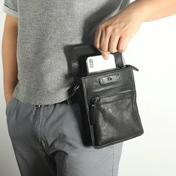 AETOO Business første lag fåreskind crossbody taske, læder retro talje taske, casual metalspænde skulder taske