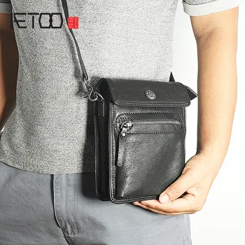 AETOO Business første lag fåreskind crossbody taske, læder retro talje taske, casual metalspænde skulder taske