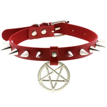 Gothic Pentagram Vedhæng Nitte Læder Choker Egirl Statement Halskæde til Kvinder, Sexet Krave Natklub Harajuku Goth Smykker