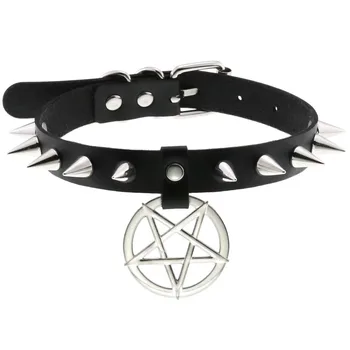 Gothic Pentagram Vedhæng Nitte Læder Choker Egirl Statement Halskæde til Kvinder, Sexet Krave Natklub Harajuku Goth Smykker