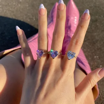 Shiny Hjerte Ringe Til Kvinder Cubic Zirconia Kærlighed Finger Tilbehør i Rustfrit Stål Guld Ring Løfte Ring for Piger Smykker Gave 2264
