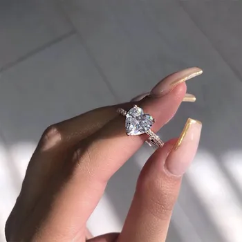 Shiny Hjerte Ringe Til Kvinder Cubic Zirconia Kærlighed Finger Tilbehør i Rustfrit Stål Guld Ring Løfte Ring for Piger Smykker Gave