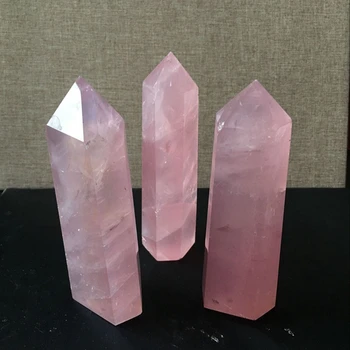 2020 Nye Hot Mode Naturlige Rock Rose Quartz Krystal Punkt Healing Sten Ren Farve Obelisk Wand Pink 40-100MM