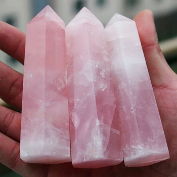 2020 Nye Hot Mode Naturlige Rock Rose Quartz Krystal Punkt Healing Sten Ren Farve Obelisk Wand Pink 40-100MM