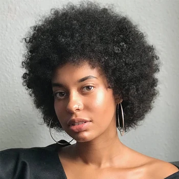 Kort Afro Kinky Krøllet Paryk Brasilianske Remy Human Hair Korte Parykker 150% Tæthed For Kvinder Sort Brun Farve Billige Parykker 2364
