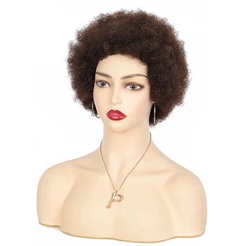 Kort Afro Kinky Krøllet Paryk Brasilianske Remy Human Hair Korte Parykker 150% Tæthed For Kvinder Sort Brun Farve Billige Parykker