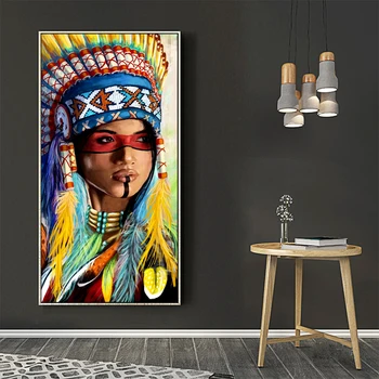 Wall Art Canvas Print Graffiti Figur Paiting Indfødte Indiske Fjer Kvinde For Living Room Home Decor Poster Uden Ramme 2371