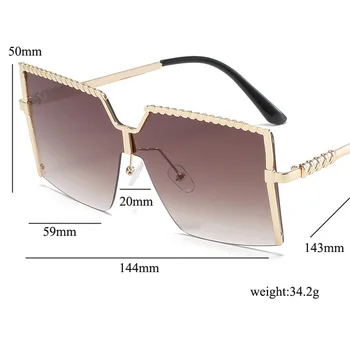Overdimensionerede Square Solbriller Kvinder 2021 Nye Luksus Brand Designer Uindfattede Gradient solbriller Dame Vintage Stor Ramme Skygge UV400 23964