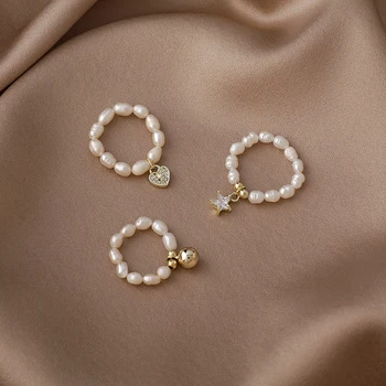 Fashion Perle Beaded Elastic Finger Ring Minimalistisk Stjerne, Hjerte, Bold Ringe Til Kvinder Party Smykker 25268