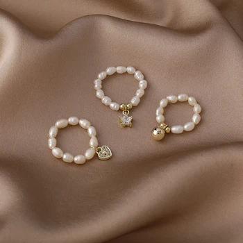 Fashion Perle Beaded Elastic Finger Ring Minimalistisk Stjerne, Hjerte, Bold Ringe Til Kvinder Party Smykker