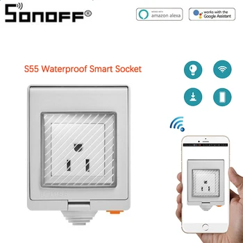 SONOFF S55 Smart Vandtæt Socket US/UK/DE/FR/AU/ZA Flere Modeller, WiFi Stik Skifte Arbejder Med Amazon Alexa / Google Startside