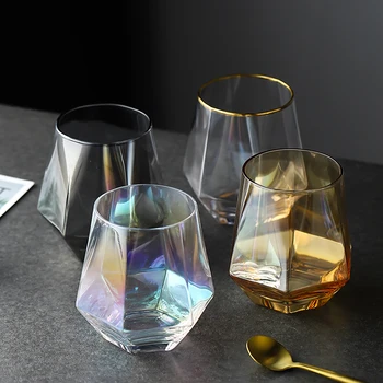 Geometri Whisky Glas Diamant Krystal Glas Kop Gylden Rand Gennemsigtig Kaffe, Mælk, Te, Krus Hjem Bar Drinkware Par Gaver 2556