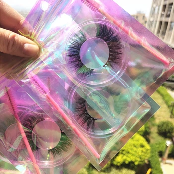 Makeup Øjenvipper 3D-Mink-Vipper, Bløde Bløde Tjavsede Volumen Naturlige lang Cross Falske Øjenvipper Øjenvipper Genanvendelige Holografiske taske 2558