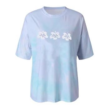 Nye Harajuku T-shirt til Kvinder Toppe Tie Dye Vintage Sun Moon Print Korte Ærmer Grafisk Oversize Løse Overdele Tee Streetwear