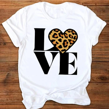 Kvinder Grafisk Leopard Elsker Mode Korte Ærmer 90'erne Damer Udskrivning af Tøj Dame t-Shirts Toppe Kvindelige T-Shirt Dame T-Shirt 2595