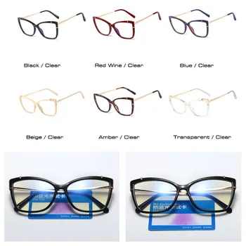 SHAUNA Retro Cat Eye Fjeder Hængsel Kvinder Optisk Anti Blå Lys Briller Frame Mode TR90 Metal Mænd Briller Ramme