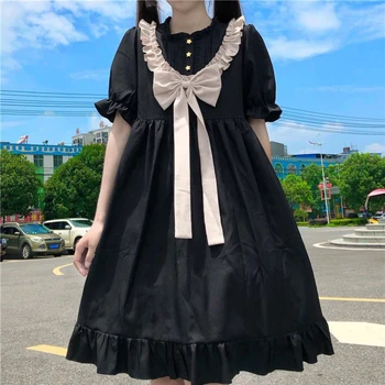 Kawaii Plus Size Tøj Korte Ærmer Vintage Klassisk Lolita Tøj Flæsekanter En Linje Mini Kjole For Studerende Kvinder Elegant Party 26148