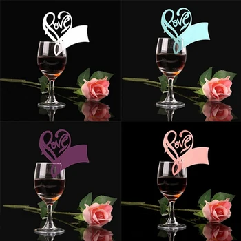 50x Kærlighed Hjerte tabelnavn Sted Escort Cup-Kortet Vin Glas Kort Papir Laser Cut Bryllup, Baby Shower Fest Dekorationer