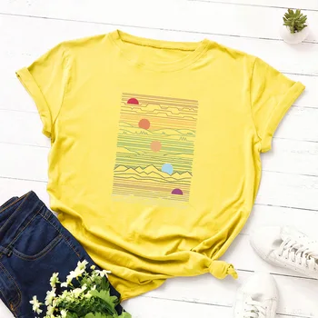 Grafiske T-Shirts til Kvinder Bomuld kortærmet Tee Kvindelige Shirt, Toppe Sommeren Afslappet Shirts Print Tøj Seaside Sunrise Sunset