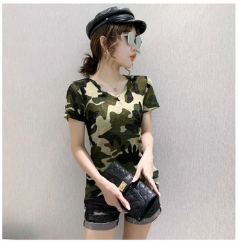Sommeren koreansk Tøj, T-Shirt Print Camouflage Girl Fashion Kvinder til Tops Kort Trøje Casual t-Shirts Bunden Shirt Nye 2021 T14008A 26760