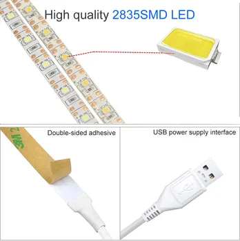 DC 5V LED Strip Light USB-Drevet Lampe 50 cm 1m 2m 3m SMD 3528 Touch Lysdæmper Varm hvid/Hvid Fleksibel LED Diode Lys 27051