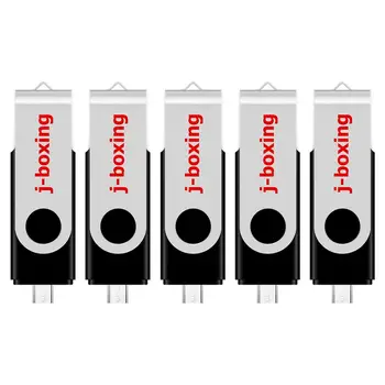 J-boksning 5PCS Dual Port OTG USB-Pendrive, 8gb, 16gb, 32gb, 64gb Micro-USB-Flash-Drev Drejeligt for Samsung, Huawei Tablet-Sort