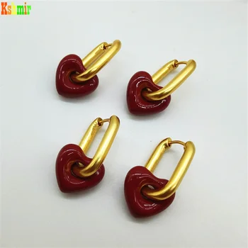 Kshmir Europæiske og Amerikanske enkle temperament retro øreringe to mode kvinder rød hjerte-formede øreringe smykker gaver 2021