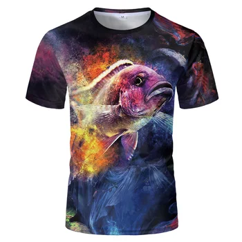 2021 nye fiskeri t-shirt style casual 3D print, digitale fiske-t-shirt kortærmet t-shirt til sommeren korte ærmer rund hals mænd tøj 27636