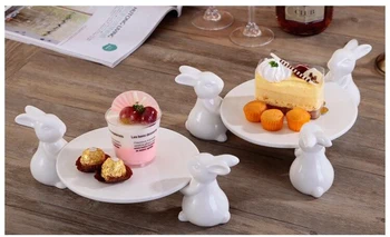 Keramiske kanin Plade Kreative Porcelæn bunny Cake Stå Ornamenteret Keramik Hare Dessert Serverer Skuffe Cupcake Service Påske 28369