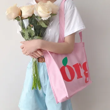Nye Studerende Lærred skuldertaske Piger Pink koreanske Brev Udskrivning Kvindelige Håndtaske Kvinder ' s Store Kapacitet Genanvendelige Shopping Taske