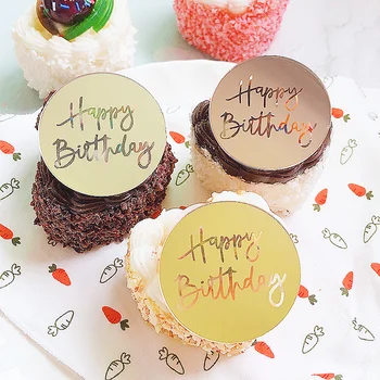 Ins Nye Guld Cupcake Happy Birthday Topper Akryl Rose Gold Circle Kage Topper til fødselsdagsfest Dessert Kage Dekorationer, 5cm