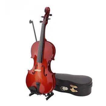 Mini Violin Model Miniature Klassisk Violin Replica Dekoration Vise Mini-Musical Instrument Pynt med Stå Sag