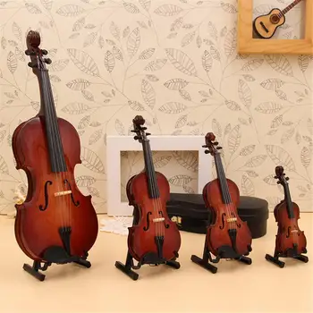 Mini Violin Model Miniature Klassisk Violin Replica Dekoration Vise Mini-Musical Instrument Pynt med Stå Sag